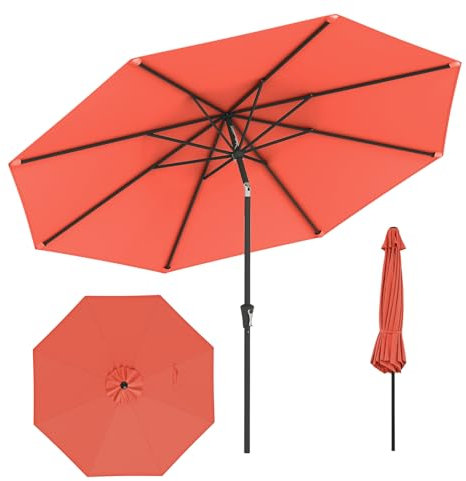 GOPLUS Parasol de Jardin Exterieur 3M, Grand Parasol Inclinable de 25° avec Manivelle, 8 Baleines Renforcés, Anti-UV, pour Terrasse Plage Balcon Patio, sans Base (Orange)