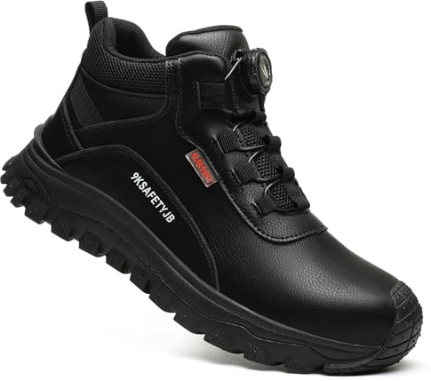 COOU Bottes à pointe en acier pour hommes, Bottes de travail légères et confortables antidérapantes pour femmes avec boucle pivotante et lacets, Noir , 40 2/3 EU