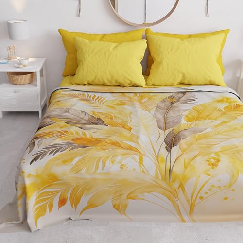 PETTI ARTIGIANI ITALIANI – Cubresofá Multiuso de Microfibra 220x270 cm, Diseño Palma Amarillo | Funda para Sofá Antimanchas, Colcha y Cubremesa | Protector Lavable para Sofás y Muebles
