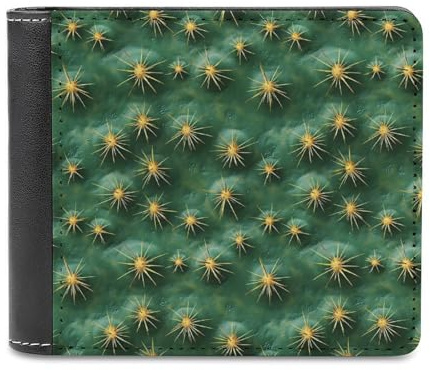 Novastar Slim Wallet for Men Leather - Cactus Pattern Print Small Thin Bifold Front Pocket Card Holder Wallet