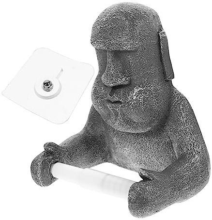 DECOMELODY Moai Statue Toilettenpapierhalter aus Resin Stabiles Papierrollenhalter Design Kreative Badezimmer Dekoration Freistehend und Praktisch für Wohnzimmer und Wc