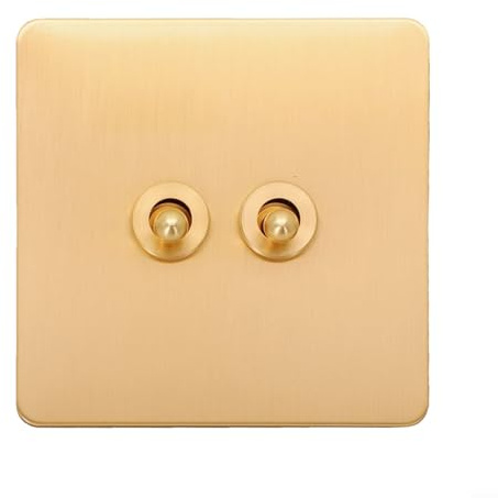 Lawnoval Interruptor basculante de luz de palanca de latón, estilo vintage, palanca de placa dorada de 86 mm, interruptor eléctrico de pared hecho a mano de 1/2 vías (2 bandas)