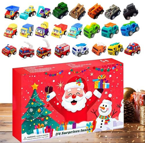 Xvilmaun Calendario 'Avvento Giocattolo Natale | Calendario Conteggio Alla Rovescia 2025 Con 24 Macchinine A Rullino - Regalo Per Festa Famiglia Asilo Infantile