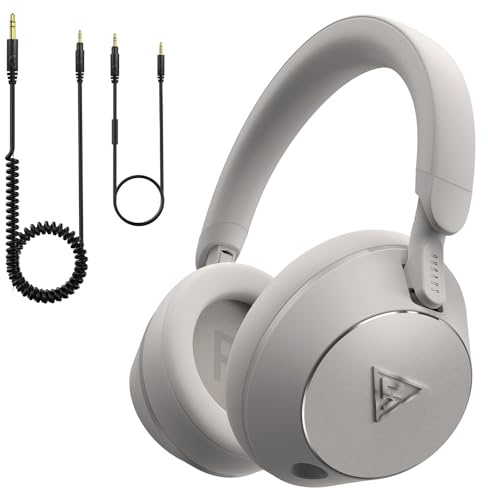 DOQAUS Over Ear Kopfhörer mit Kabel,50 mm DJ Kopfhörer,Hellgrau | 6,35 mm & 3,5 mm Anschlüsse, Share Port, weiche Ohrpolster, drehbare Ohrmuscheln für Piano,DJ, Studio und Musik
