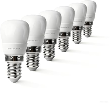 SINCELIGHT E14 2W LED Pygmy Light Bulb T25(Ø25mm), Fridge Bulb for Refrigerator & Cooker Hood, Warm White 2700K, 180 Lumens, SES Small Edison Screw, Pack of 6