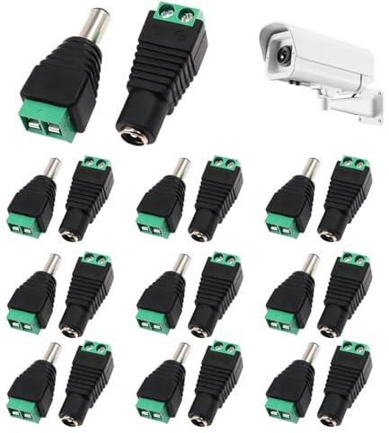 Cisyia 20 PCS 5.5 Mm x 2.1mm Connector 12v, Waterproof Male Female Dc Power Jack Connector Screw Terminal Adapter Socket Plug Kit for Cctv Security Camera Led Light Strips or Other Dc 5v-24v Devices