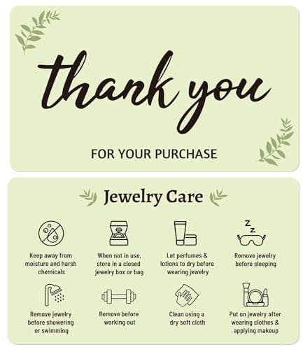 50 tarjetas de cuidado de joyas, 8,9 x 5,1 cm, eucalipto de doble cara, hechas a mano, instrucciones de cuidado de joyas, tarjetas de instrucciones para limpieza y mantenimiento (idioma español no