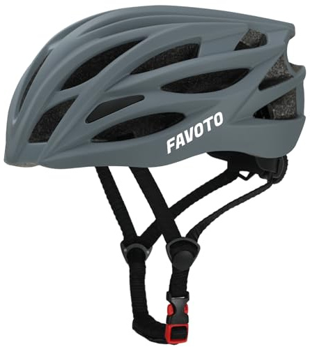 Favoto Casco da bici per adulti, leggero, per ciclismo su strada, 14 prese d'aria, regolabile, taglia M 55-58 cm, per uomo e donna, colore grigio