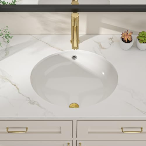 Dcolora Ovales Unterbau-Waschbecken, Keramik-Porzellan, Unterbauspüle für Waschtischplatten, glattes ovales Design mit sauberem Rand für moderne Badezimmer, 40,6 cm D x 48,3 cm B x 22,9 cm H