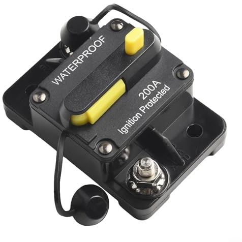 Rehoetom Interruttore di risistemazione manuale 30-300A 12-48V DC IP67 impermeabile per applicazioni marine automobilistiche, protezione termica ad alta corrente con borchie M6, nero UL (200A)