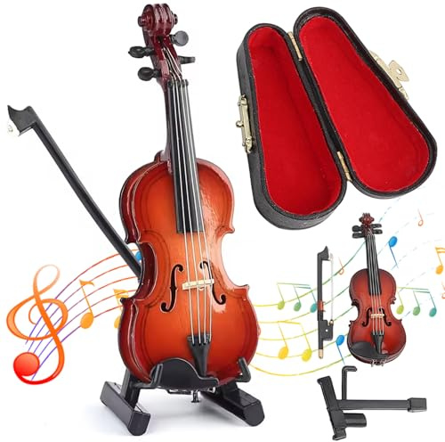 Winzige Geige mit Klang, spielbare kleine Geigenfigur, Nachbildung eines Musikinstruments aus Holz mit Bogen und Koffer, Sob Story Gag-Geschenk und Schreibtischdekoration, 8, 1 cm, Ich Dekor