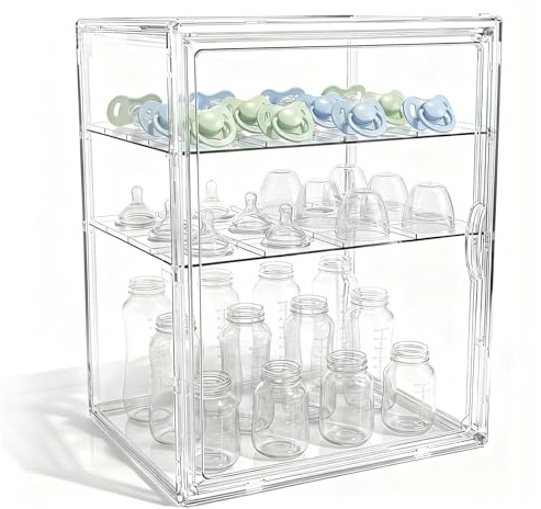 HNNJCK Acryl-Babyflaschen-Organizer mit Magnetverschluss, Aufbewahrung für Sauger und Pumparteile, geeignet für Küche, Bad & Haushalt