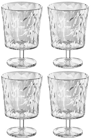 Koziol CLUB LIGHT Juego de 4 vasos, de plástico transparente, irrompibles, apilables, ligeros, aptos para lavavajillas, cocina, pícnic, fiesta, camping (250 ml, cristal transparente)