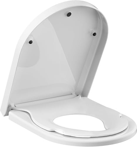 GarveeHome D-Form WC-Sitz aus UF-Duroplast mit integriertem Kindersitz | Absenkautomatik, Quick-Release, verstellbare Scharniere, antibakteriell – Geeignet für gewerbliche Nutzung – European large D