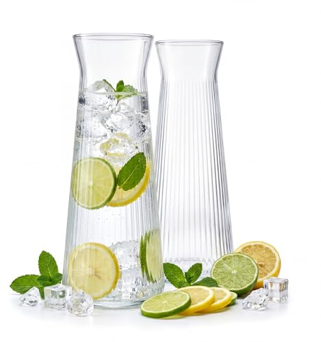 2x Wasserkaraffe aus robustem geriffeltem Glas 1 Liter spülmaschinenfest | BPA-frei, stilvoll und stabil