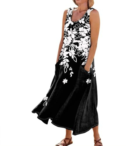 Abito Donna Estivo, Prendisole, Girocollo Senza Maniche Dresses Boho Dress Abito Estivo, Curvy Semplice Corto Lunghi Casa Midi Vestitino Vestiti Donna Lunghi, 3XL