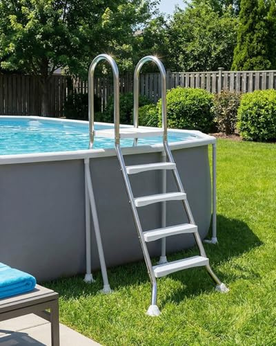 AIBOTY Edelstahl Poolleiter v2a mit 4 Rutschfesten Stufen, Schwimmbadleiter, Pooltreppe bis 250 kg Belastbar, Einstiegsleiter für Pool & Schwimmbecken Höhe bis zu 135 cm,135cm