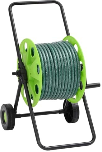 Kaloriko Carrello avvolgitubo da giardino con tubo in PVC da 30 m, 1,3 cm, avvolgitubo con set di collegamento per tubo, in acciaio zincato, non si piega, salvaspazio, arrotolabile