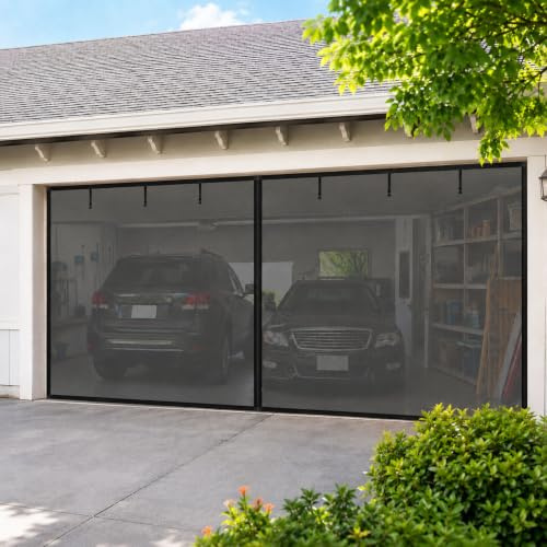 Magnetic Fly Garage Door Screen for 2 Car, Heavy Duty Fiberglass Garage Screen Door, Hands-Free Anti Mosquito Door Net Curtain, Retractable Garage Screen Door for Patio Cellar(Black,250x270cm)