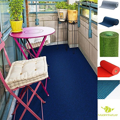 MadeInNature Rasenteppich Kunstrasen mit Noppen, Größe Auswählen | Außen Teppich | Für Garten, Terrasse, Balkon etc (1000 x 200 cm, Blau)