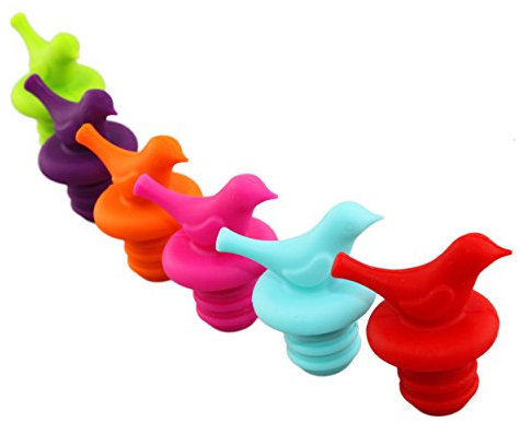 Weinverschluss, Flaschenverschluss, von LouisChoice, Schöner Vogel, Niedlich, Silikon, sortierte Farbe, 6 Pack.