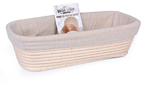 (30 x 14 cm) Rectangle Proofing Basket Set by Bread Story Oval Banneton Brotform Handmade Unbleached Natural Cane Bread Baking Kit with Cloth Liner Plus Bread Baking eBook Course