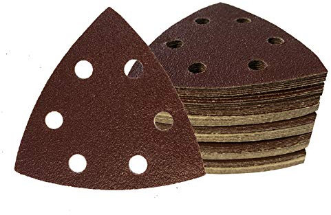 Delta-Schleifdreiecke │50 Stück │ 6-Loch │ 93 x 93 x 93 mm │ Korn 40│ für Deltaschleifer │ Schleifblätter │ dreieckige Schleifpads │ Schleifpapier │Klett-Schleifdreiecke│