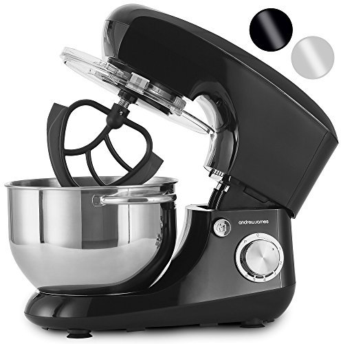 Andrew James Stand Mixer for Baking Food Mixer, 1300W Max, Large 5.5 Litre Bowl 6 Speed Pulse Mode, Kitchen Electric Mixer with Bowl, Flexi-Beater Dough Hook Balloon Whisk Removable Splash Guard