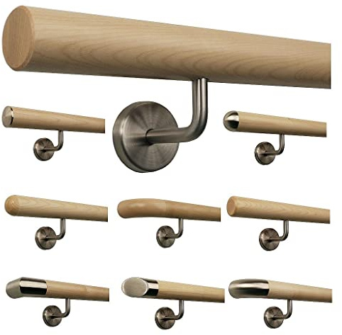 Ahorn Geländer Handlauf Treppe Holz Griff gewinkelt Edelstahlhalter, Länge 30-500 cm aus einem Stück/Variante:100 cm mit 2 Halter gefast
