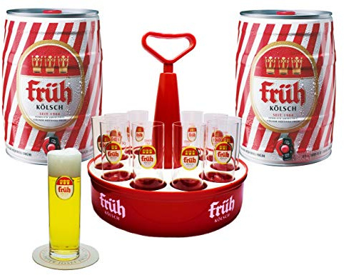 Früh Kölsch Party Set mit 2 Dosen Kölsch 5l 4,8% +Kranz + 12 Gläser 0,2l