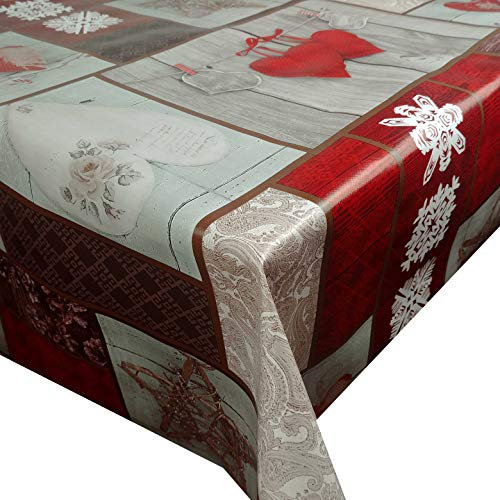 Wachstuch Wachstischdecke Tischdecke Gartentischdecke Weihnachten Schneeflocken Herzen Rot Breite & Länge wählbar 130 x 160 cm Eckig abwaschbar
