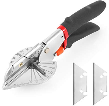 QWORK® Tijeras Ingletadoras, Cortador de Inglete Multiángulo de 45 ° -135 ° ajustable para cortar varias formas de vinilo, plástico, madera Tijeras Ingletadoras, cuchillas más fáciles de cambiar