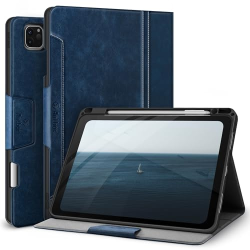 Antbox Hülle für iPad Pro 11 4./3./2./1. Gen 2022/2021/2020/2018 Blau | PU Leder, Integrierter Stifthalter, Multi-Winkel-Ständer, Auto Schlaf/Wach Funktion