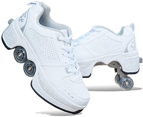 Rullskor, 2-i-1 multifunktionsskor, dubbla flyttbara rullskor – för pojkar flickor barnskor med fyra hjul, rullskridskor flickor pojkar cykelskor barn cykel sneakers, A-38