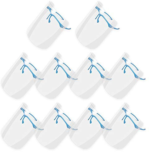 AIEOE Visier Gesichtsschutz 1 x Halterung mit 10 x Wechselfolie - Wiederverwendbaren Universales Schutzvisier Transparent Anti Beschlag Gläsern