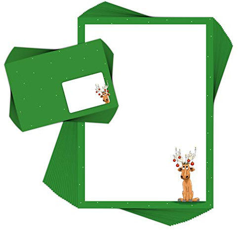 emufarm Weihnachtsbriefpapier Set für Kinder 'ELCH RÜDIGER' DIN A4 20 Blatt + 20 Umschläge