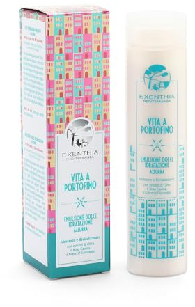 Vita a Portofino Emulsione Dolce Idratazione Azzurra 200ml, Idratante e Rivitalizzante con estratti di Oliva e Rosa Canina - Exenthia Mediterranea