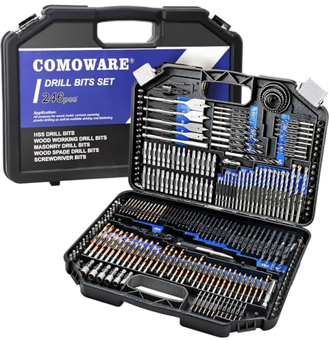 COMOWARE Drill Bit Set, 246 Pcs for Cordless Drill, Drill Driver Bit Set for Wood, Metal, Masonry, Cement and Screwdriver Bits Set Combo Kit