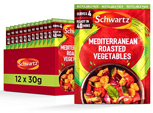 Schwartz Mediterranean Roasted Vegetables Recipe Mix 30 G | Serves 4 | Pack of 12 | Adds Chargrill Flavour to Mixed Vegetables | With Garlic, Basil and Parsley | Suitable for Vegetarians