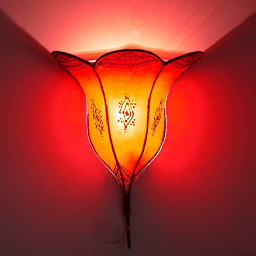 260265 Applique murale orientale d'intérieur en forme de fleur rouge 35 cm Vintage Lampe en cuir Lampe au henné marocain Armature en fer Abat-jour en cuir Orient Lampe en cuir fait main