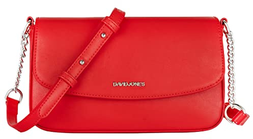 David Jones - Damen Umhängetasche Klein - Crossbody Bag PU Leder - Tasche Rechteckige Kette Handtasche Frau - Schultertasche Abendtasche Clutch Alltag Modisch Elegant Reise Party Handy - Rot