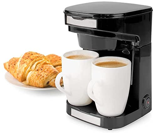 TronicXL Kleine 1-2 Tassen Kaffeemaschine + 2x Tasse + Dauer Filter I Mini Kaffee Maschine I Kompakt Filterkaffee Filterkaffeemaschine schwarz