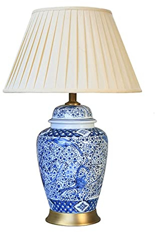 FAZRPIP Tischlampe Blau und Weiß Porzellan Schlafzimmer Nachttischlampe im chinesischen Stil Jingdezhen Porzellanvase Schlafzimmer Schreibtischlampe Alle Kupferkeramik Chinesische Tischleuchte