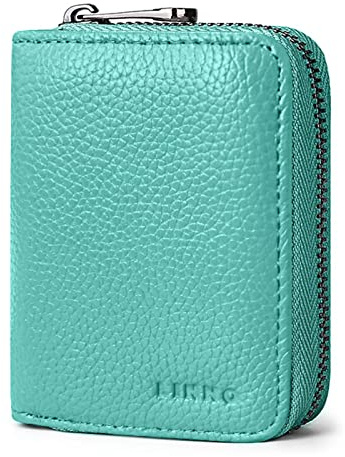 Goopai RFID 20 Kartenfächer Kreditkartenetui Echtes Leder Akkordeon Kartenetui Kleine Geldbörse für Damen oder Herren mit Reißverschluss, tiffany blue, S, Klassisch
