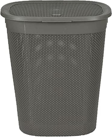 45L Litre Bottle Grey Laundry Basket With Lid High Grade Virgin Plastic Rattan Style Laundry Hamper Washing Lidded Basket Dirty Clothes Bin with Handles Clothes Hamper for Storage Bathroom Bedroom