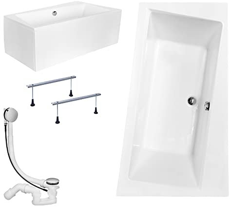 KOLMAN Badewanne INFINITY Eckbadewanne 170x110 Rechts mit AcrylSchürze, Ablaufgarnitur und Füßen Komplettset 4in1 Premium Original Acryl Wanne Siphon