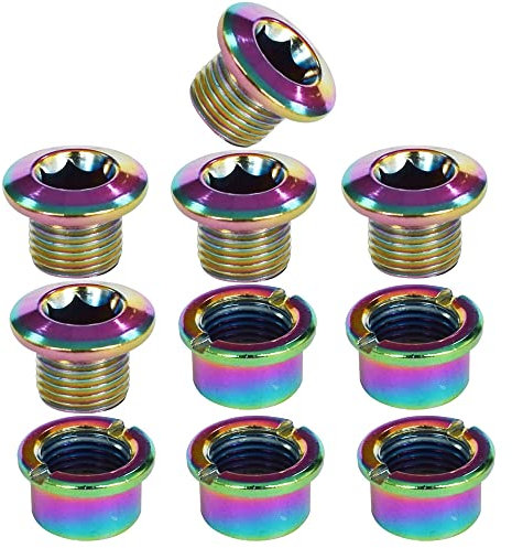 Albedel 5 bulloni per corona singola viti a disco colorato dadi per ruota dentata adatta per bici da strada, mountain bike MTB