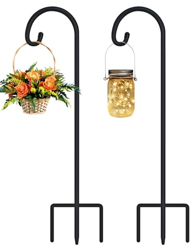FEED GARDEN Adjustable 32 Inch Small Shepherds Hooks for Outdoor, Garden Hooks for Lanterns, Sheperds Hook for Hanging Plants, Bird Feeders, Solar Lights, Mason Jars, Weddings Decor,2 Pack