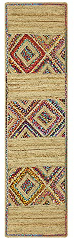 Geflochtener geometrischer Chindi-Teppich aus Baumwolle und natürlicher weicher Jute, Boho-Kelim-Teppich, groß, 4,6 x 2,7 m, Flachgewebe, handgewebt, Dhurrie für Wohnzimmer, Bauernhaus, Esszimmer,