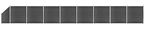 Homgoday Set of WPC Fence Panels 1484 x (105-186) cm, Black, Garden Gate, Outdoor Fence Gate, Pedestrian Fence Barrier for Cortilev